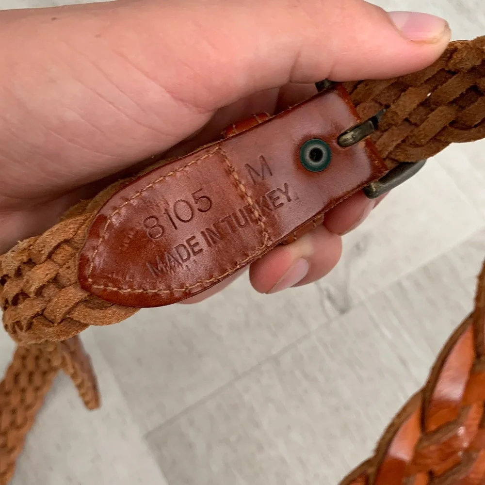 Vintage Cognac Brown Braided Leather Belt Made in Turkey Size M Boho Western